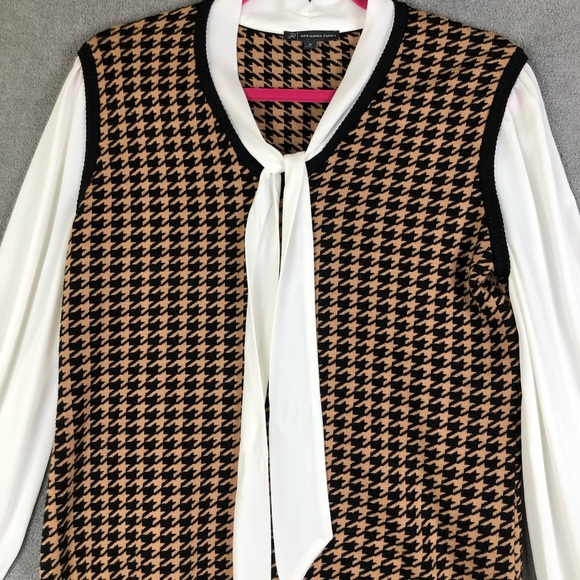Adrianna Papell Twofer Houndstooth Trim Sweater size M - Picture 2 of 8
